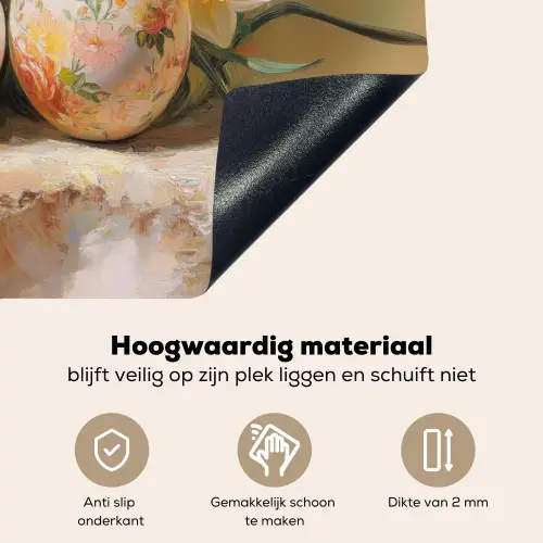 Bloemen - Eieren - Geschilderd Inductie beschemer met haakjes klein -ky-onderkant-nl