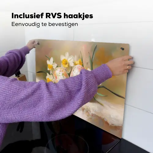 Bloemen - Eieren - Geschilderd Inductie beschemer met haakjes klein -ky-ophangen-nl