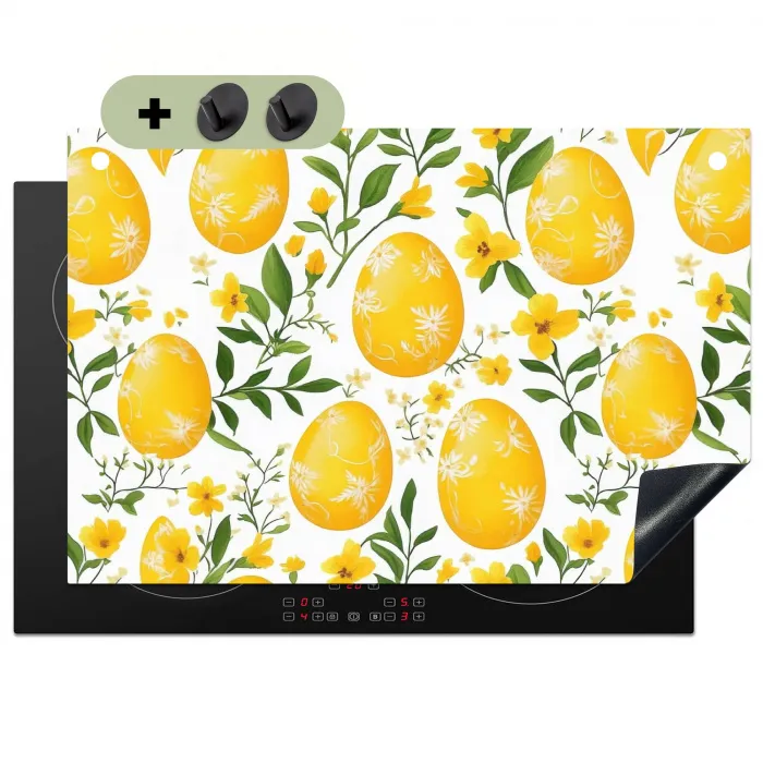 Bloemen - Paaseieren - Geel Inductie beschemer met haakjes klein -3d