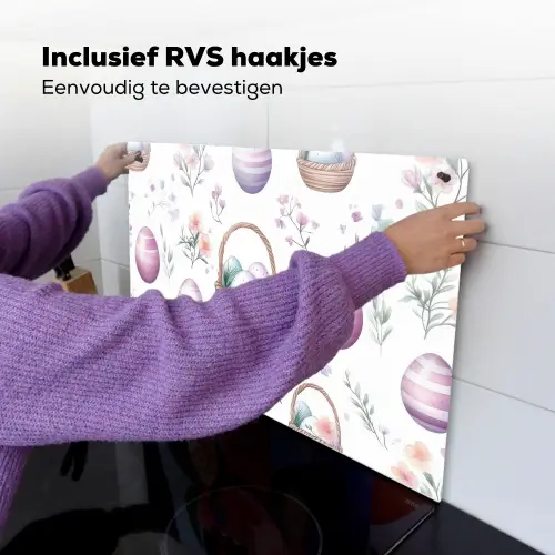 Bloemen - Paaseieren - Patroon Inductie beschemer met haakjes klein -ky-ophangen-nl