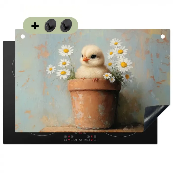 Bloempot - Kuiken - Bloemetjes Inductie beschemer met haakjes klein -3d