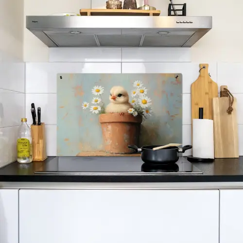 Bloempot - Kuiken - Bloemetjes Inductie beschemer met haakjes klein -sfeer2