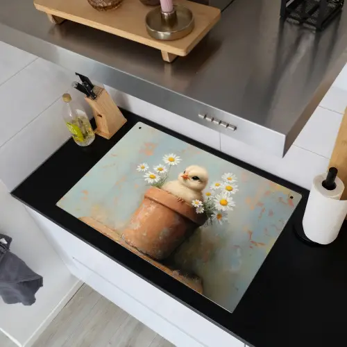 Bloempot - Kuiken - Bloemetjes Inductie beschemer met haakjes klein -sfeer1