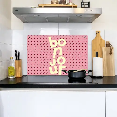 Bonjour - Stippen - Roze- Geel Inductie beschemer met haakjes klein -sfeer2