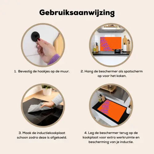Cool - Paars - Oranje Inductie beschemer met haakjes klein -ky-gebruik-nl