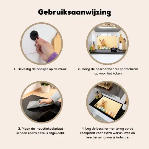 Eieren - Konijn - Pasteltinten Inductie beschemer met haakjes klein -ky-gebruik-nl