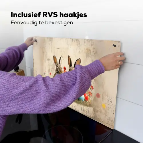 Konijnen - Bloemen - Eieren Inductie beschemer met haakjes klein -ky-ophangen-nl