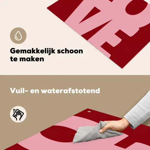 Love - Rood - Blokletters Inductie beschemer met haakjes klein -ky-schoon-nl