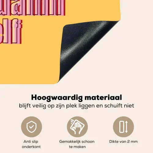 Love yourself - Roze - Geel Inductie beschemer met haakjes klein -ky-onderkant-nl