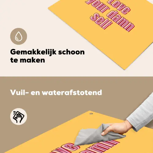Love yourself - Roze - Geel Inductie beschemer met haakjes klein -ky-schoon-nl