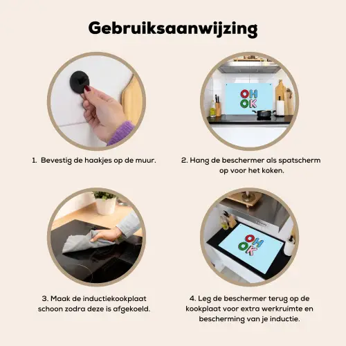 Oh ok - Blauw - Kleurrijk Inductie beschemer met haakjes klein -ky-gebruik-nl