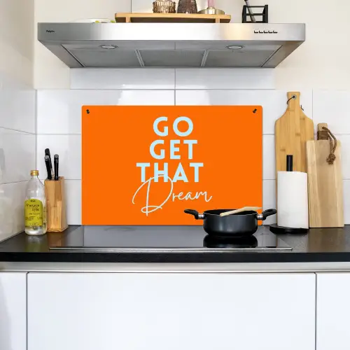 Oranje - Blauw - Go get that dream Inductie beschemer met haakjes klein -sfeer2