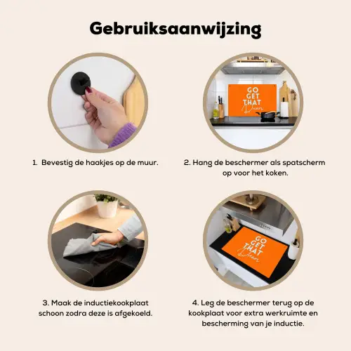 Oranje - Blauw - Go get that dream Inductie beschemer met haakjes klein -ky-gebruik-nl