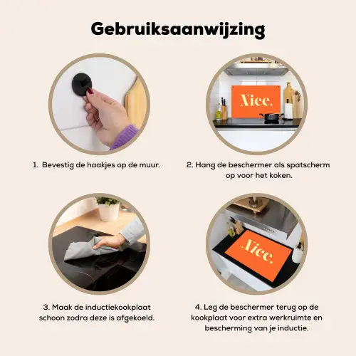 Oranje - Gebroken wit - Nice Inductie beschemer met haakjes klein -ky-gebruik-nl