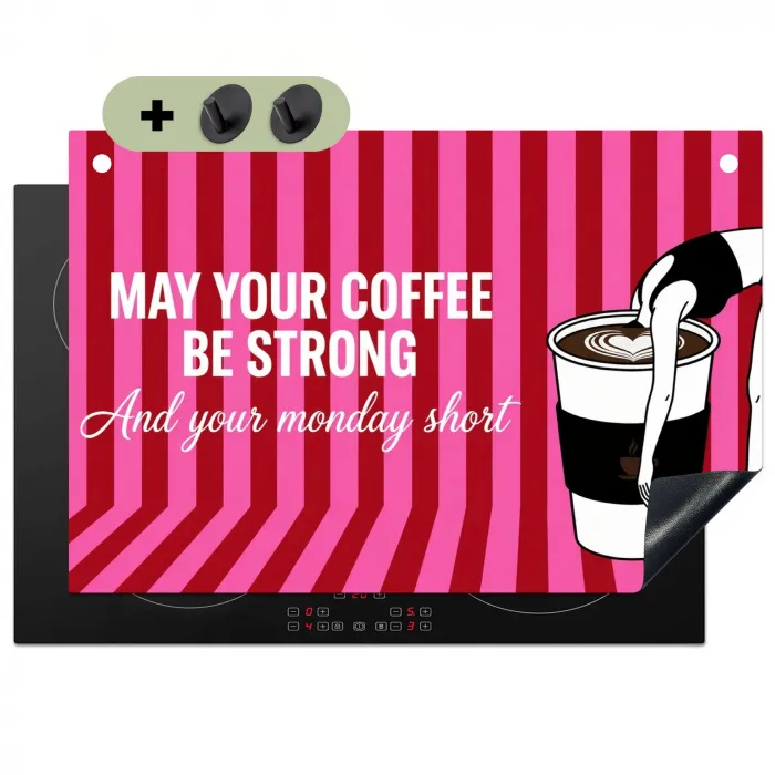 Roze - Strepen - Koffie - Maandag Inductie beschemer met haakjes klein -3d