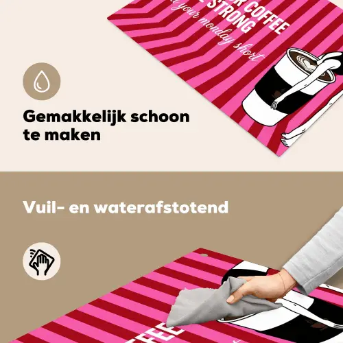 Roze - Strepen - Koffie - Maandag Inductie beschemer met haakjes klein -ky-schoon-nl