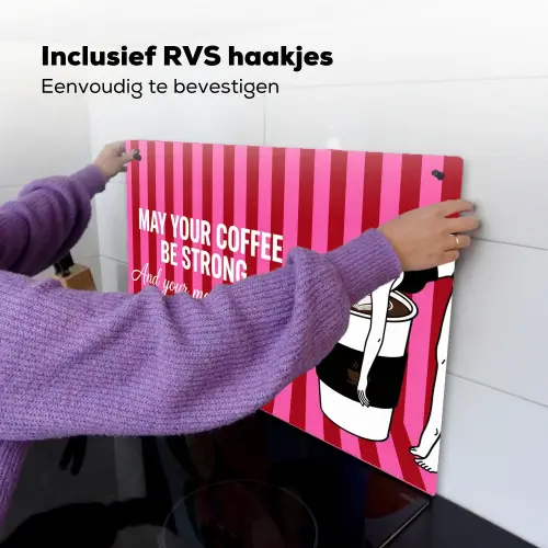 Roze - Strepen - Koffie - Maandag Inductie beschemer met haakjes klein -ky-ophangen-nl