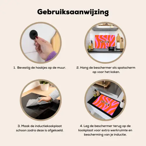 Zebraprint - Grafisch - COOL - Oranje Inductie beschemer met haakjes klein -ky-gebruik-nl