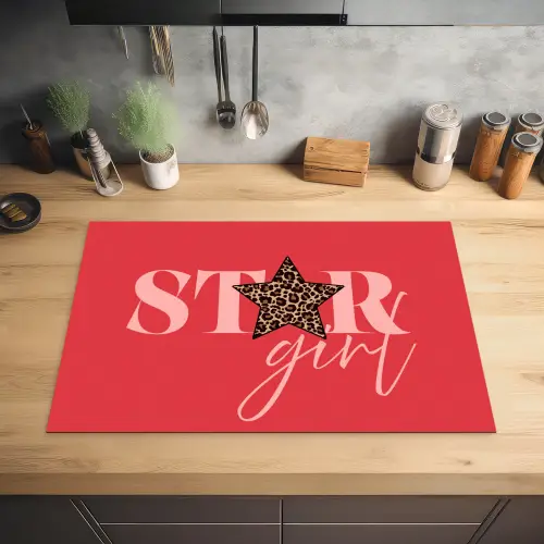 Star girl - Rood - Panter - Ster Inductie beschermer vinyl 3mm klein -sfeer5