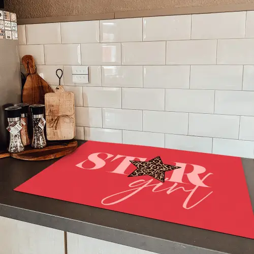 Star girl - Rood - Panter - Ster Inductie beschermer vinyl 3mm klein -sfeer3