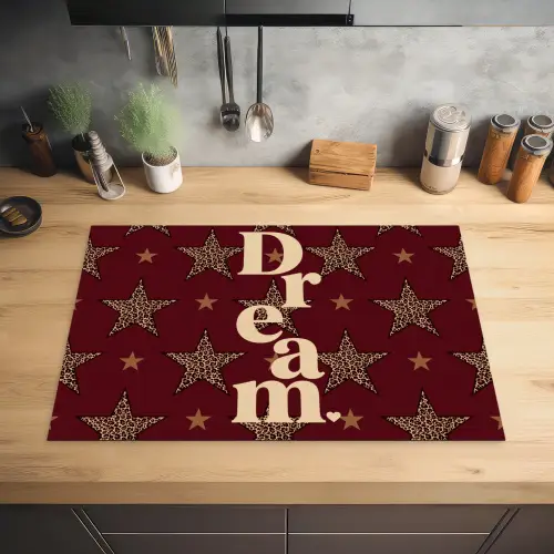 Sterren - Luipaardprint - Dream - Bordeaux Inductie beschermer vinyl 3mm klein -sfeer5