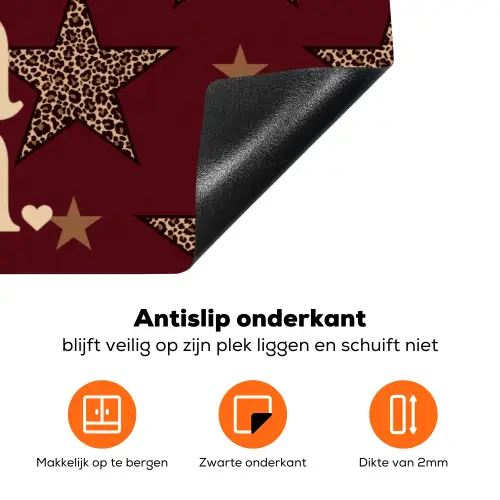 Sterren - Luipaardprint - Dream - Bordeaux Inductie beschermer vinyl 3mm klein -zzzzzzz-td-onderkant