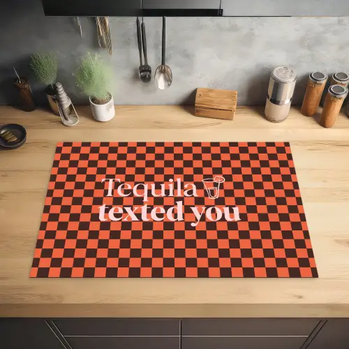 Tequila texted you - Glas - Vierkanten - Oranje Inductie beschermer vinyl 3mm klein -sfeer5