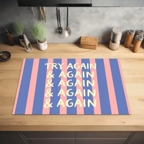 Try again - Strepen - Roze - Verticaal - Blauw Inductie beschermer vinyl 3mm klein -sfeer5