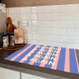 Try again - Strepen - Roze - Verticaal - Blauw Inductie beschermer vinyl 3mm klein -sfeer3