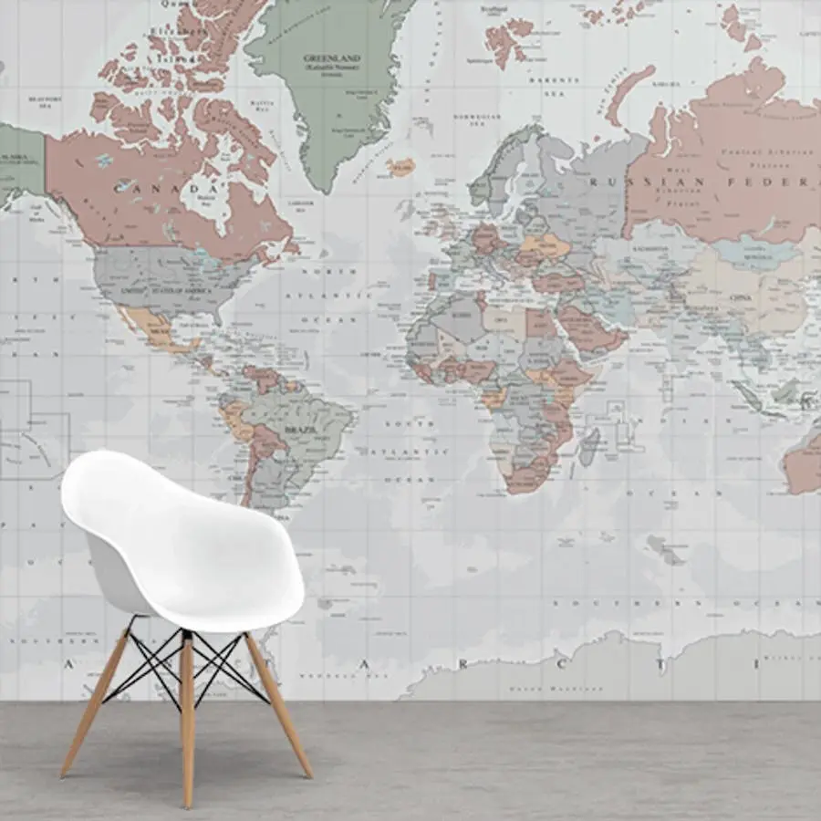 Behang op muur wereldkaart