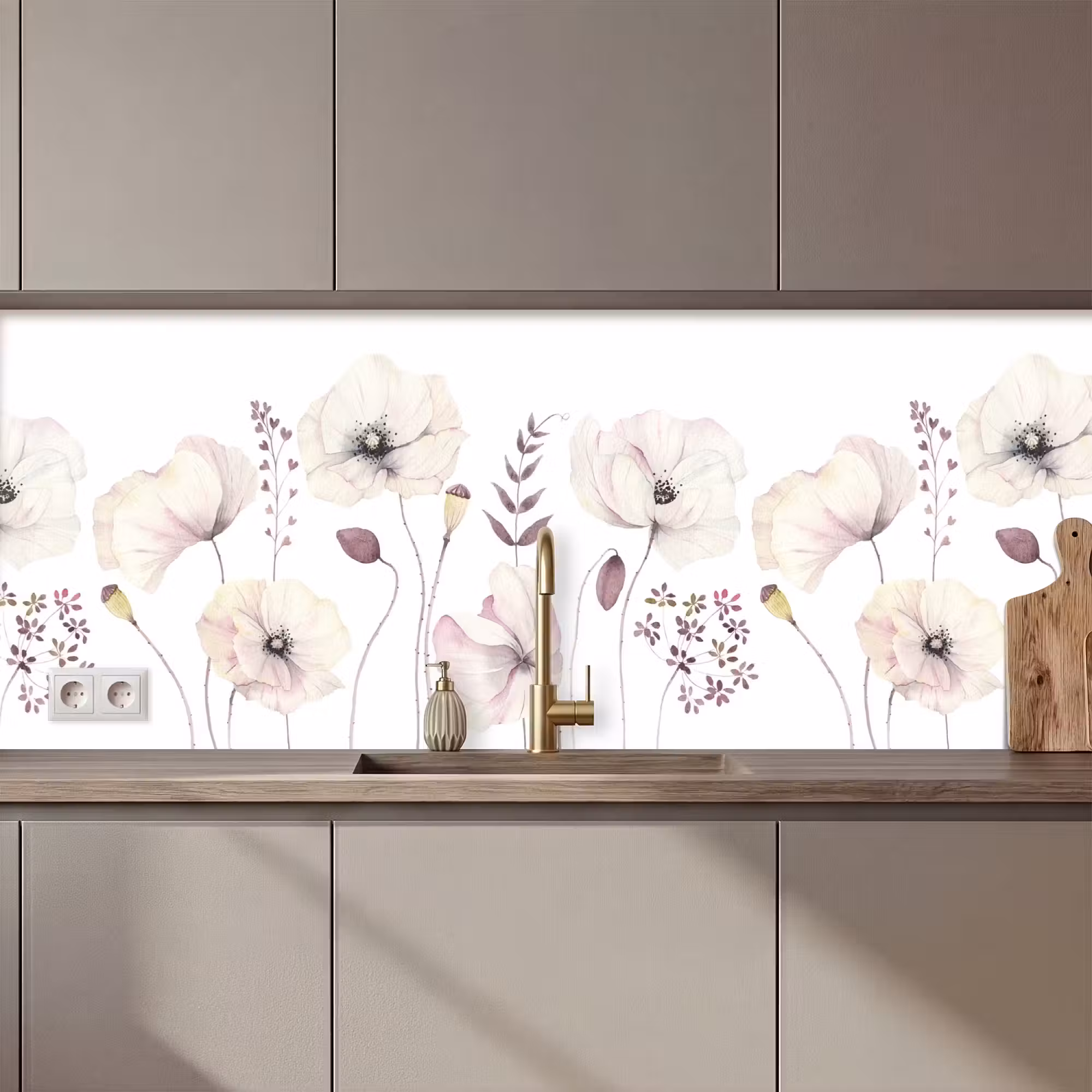 Keuken achterwand - Bloemen - Pastel -  Planten - Wit