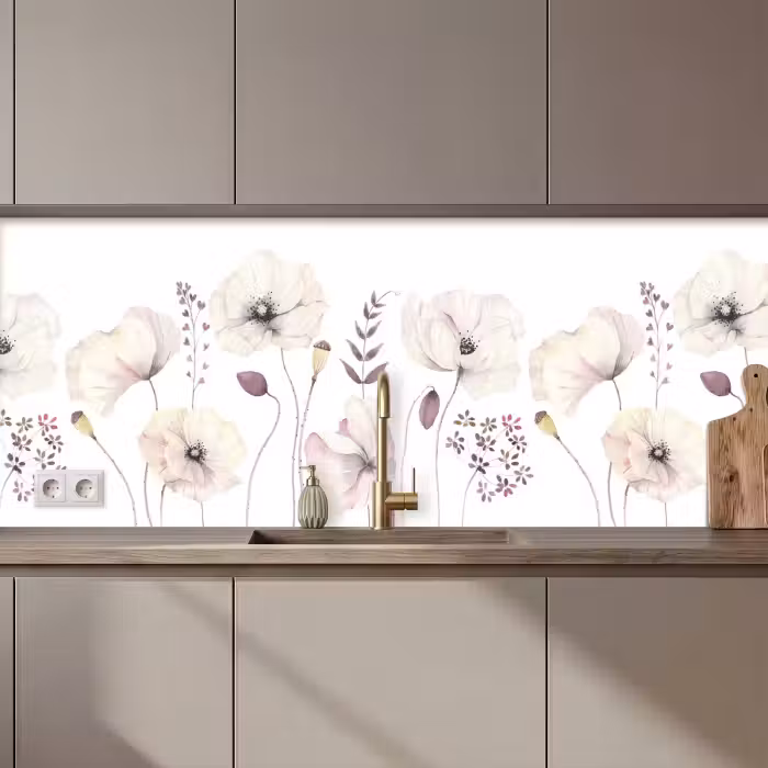 Keuken achterwand - Bloemen - Pastel - Planten - Wit