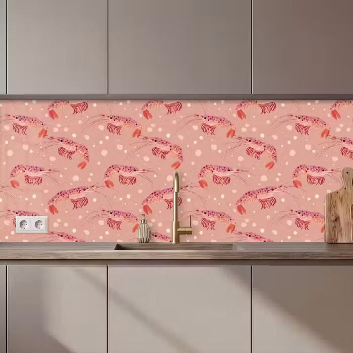 Keuken achterwand - Garnalen - Stippen - Roze