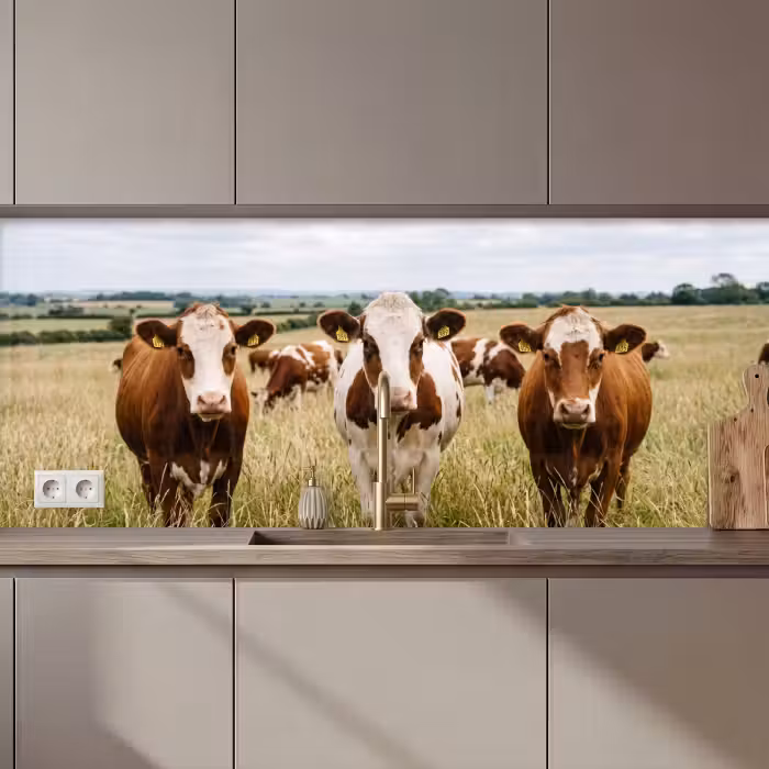 Keuken achterwand - Koeien - Portret - Weide - Boerderij - Nieuwsgierig