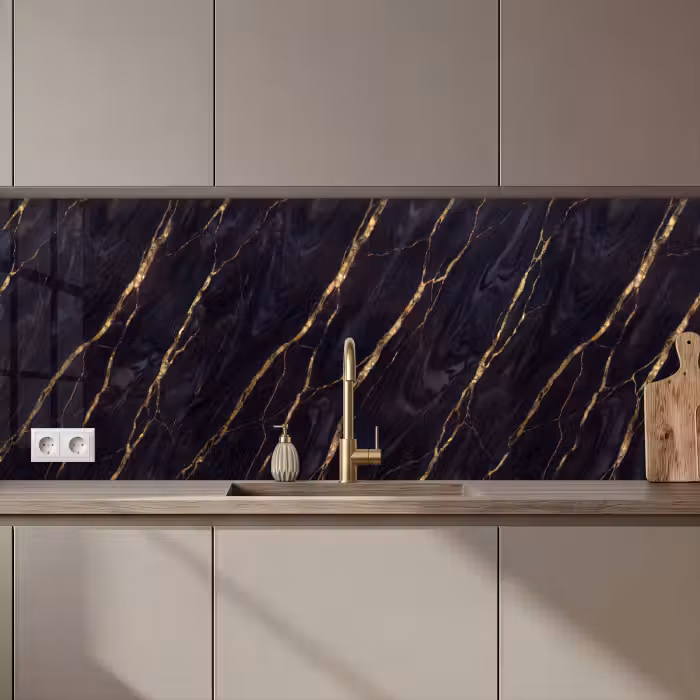 Keuken achterwand - Marmer - Gouden aders - Abstract - Zwart
