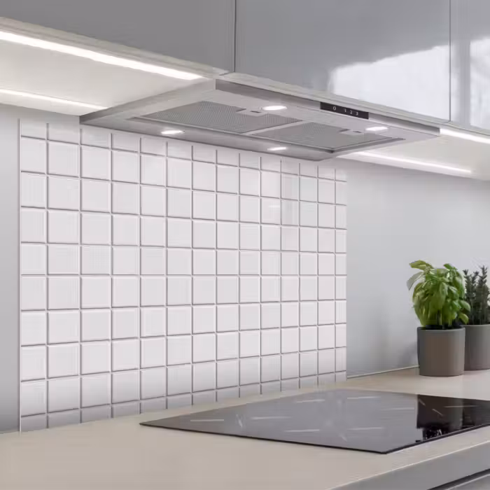 Spatscherm keuken - Patroon - Tegels - Grijs - Wit