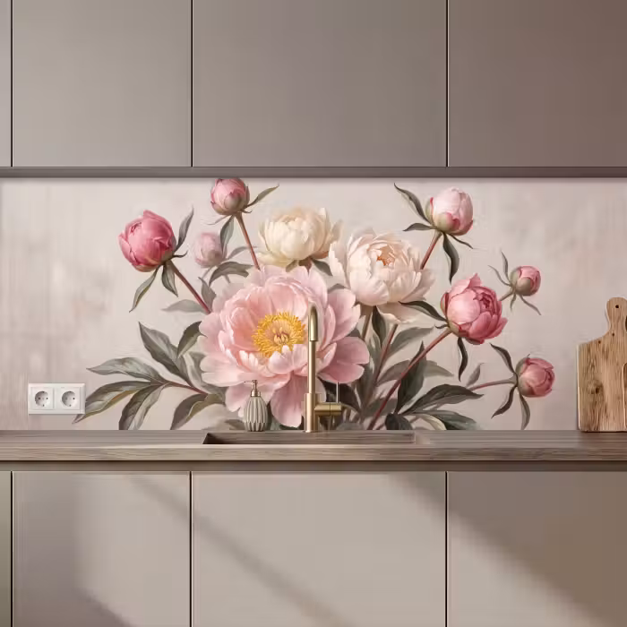 Keuken achterwand - Pioenrozen - Boeket - Roze