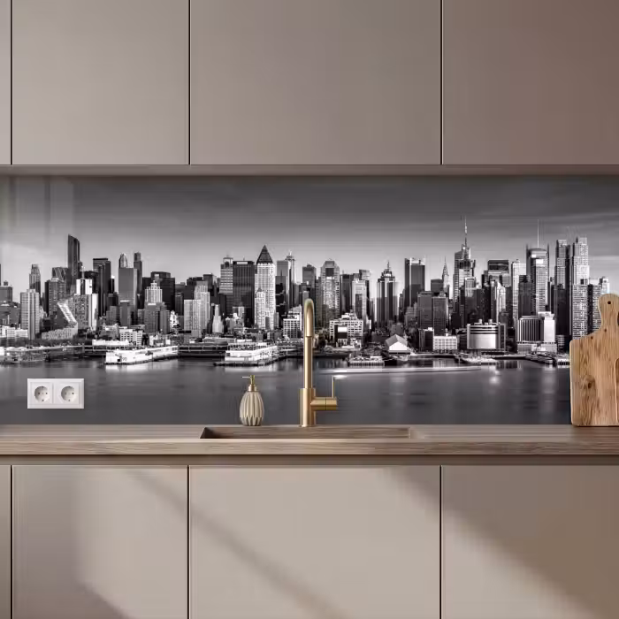 Keuken achterwand - Skyline - Stad - Wolkenkrabbers - Zwart - Wit