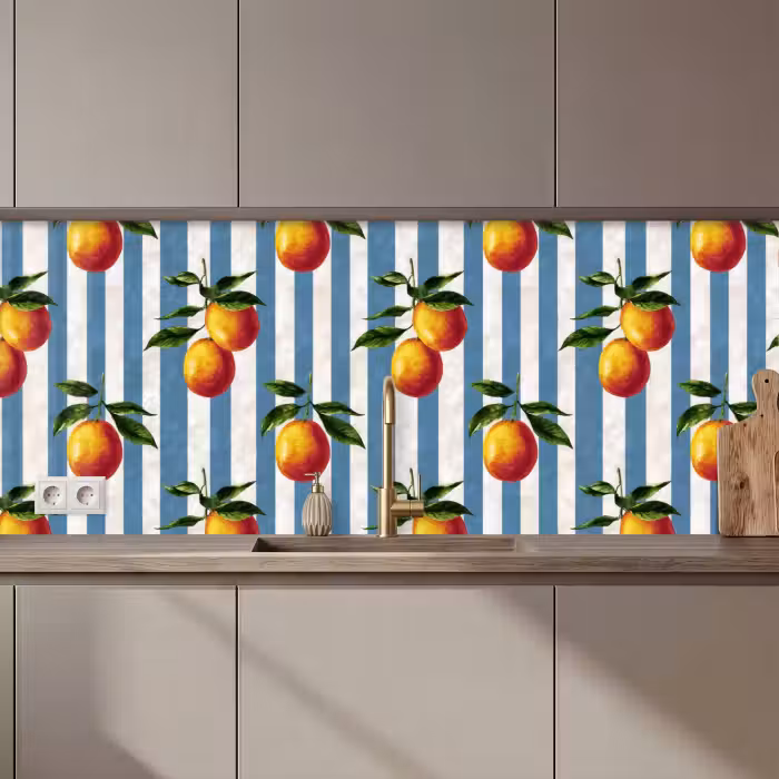 Keuken achterwand - Strepen - Citroen - Blauw