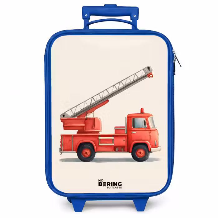 Kinderkoffer - Blauw - Brandweerwagen - Getekend - Rood