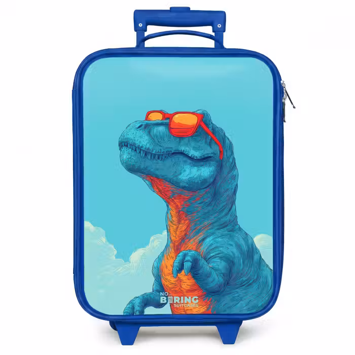 Kinderkoffer blauw - Dino met zonnebril