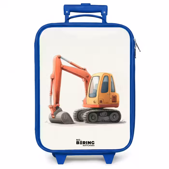Kinderkoffer - Blauw - Graafmachine - Getekend - Oranje