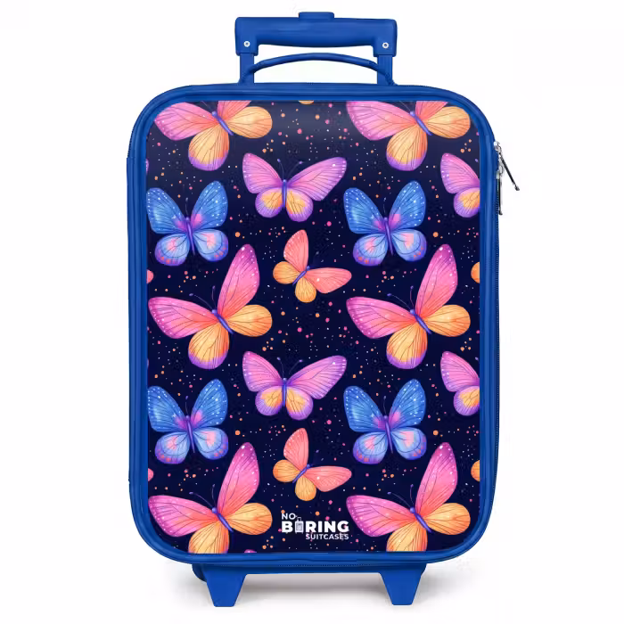 Kinderkoffer blauw - Kleurrijke vlinders in roze en blauw