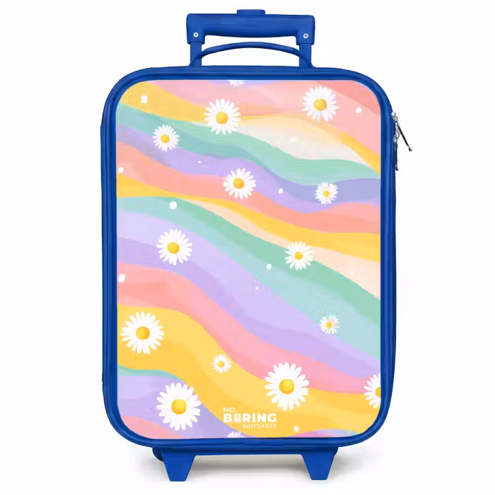 Kinderkoffer - Blauw - Madeliefjes op regenboogachtergrond
