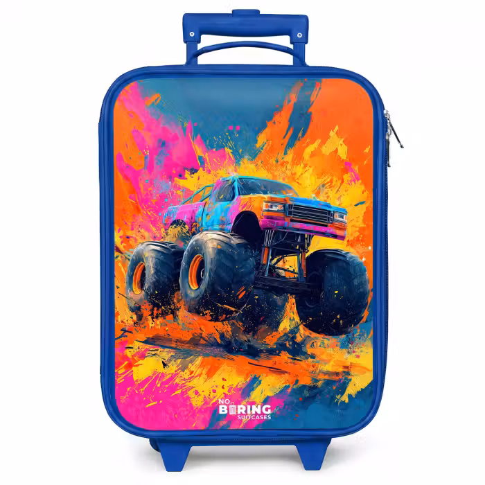 Kinderkoffer - Blauw - Monstertruck - Verfspatten - Kleurrijk - Explosie