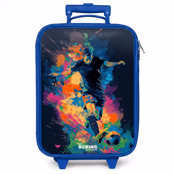 Kinderkoffer - Blauw - Neon - Voetballer - Kleurrijk