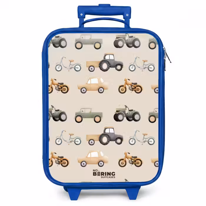 Kinderkoffer blauw - Retro voertuigen patroon