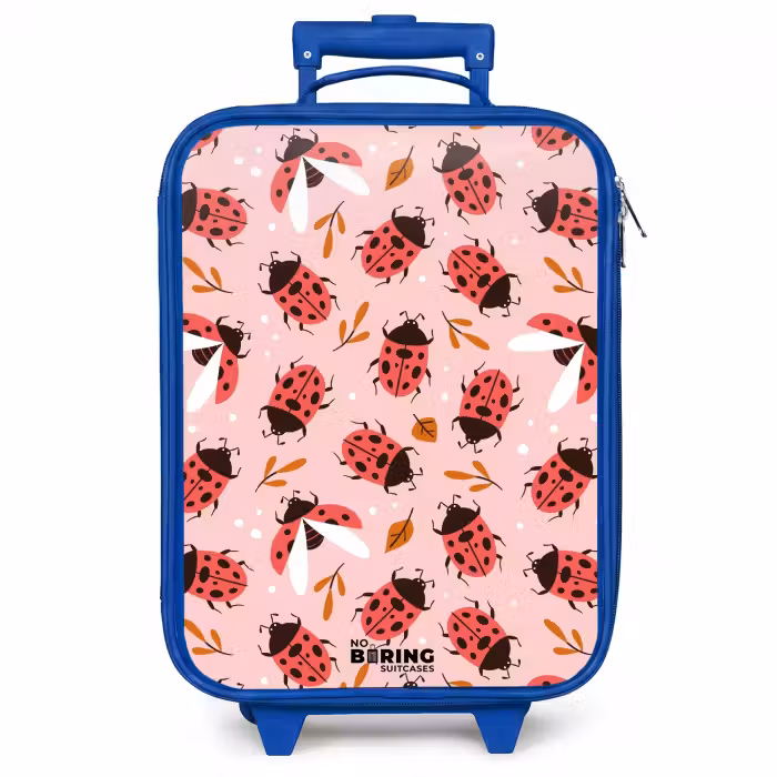 Kinderkoffer blauw - Rode lieveheersbeestjes op roze achtergrond