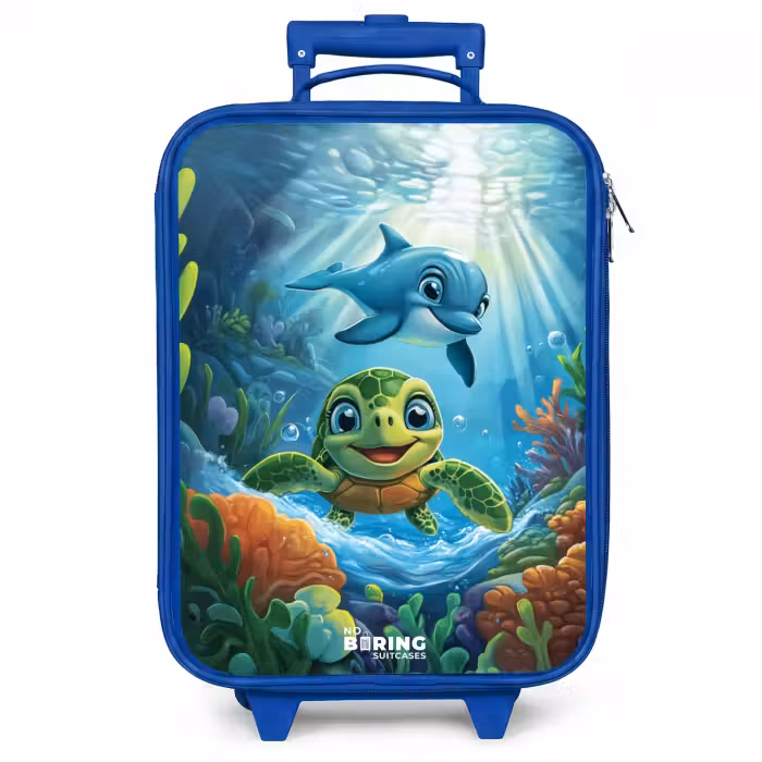 Kinderkoffer blauw - Schildpad en dolfijn in blauwe oceaan