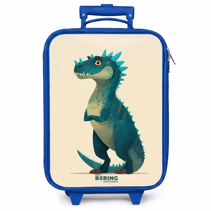 Kinderkoffer blauw - Spiky dino met vriendelijke blik